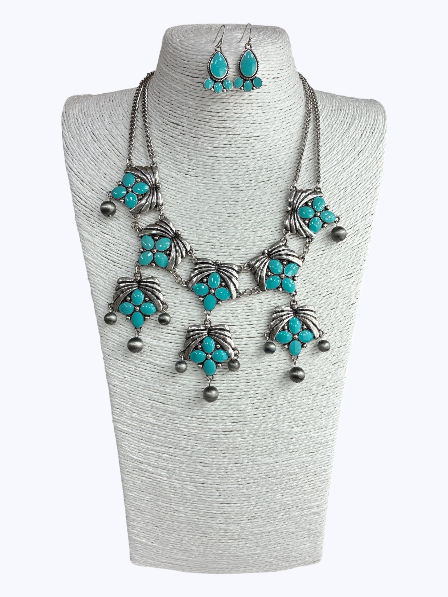 Turquoise Silver Antique Necklace Set