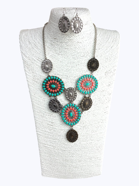 Turquoise Orange Antique Necklace Set