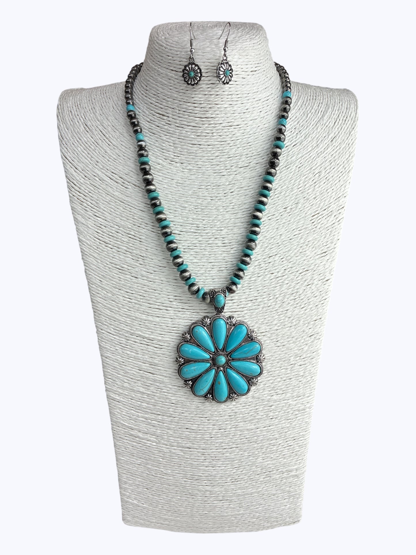 Beaded Ball and Natural Stone  Necklace Set