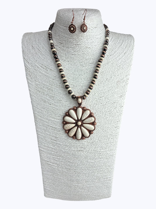 Beaded Ball and Natural Stone  Necklace Set