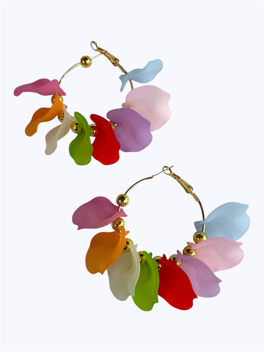 E2289 | Abstract Multi color Leaf Hoop Earrings | KE2972