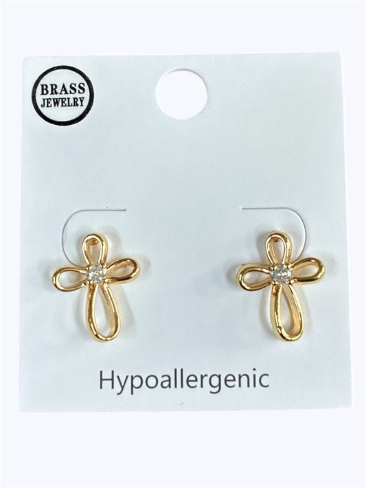 E2285 | Open Frame Cross Small Stud Earrings | TE12085