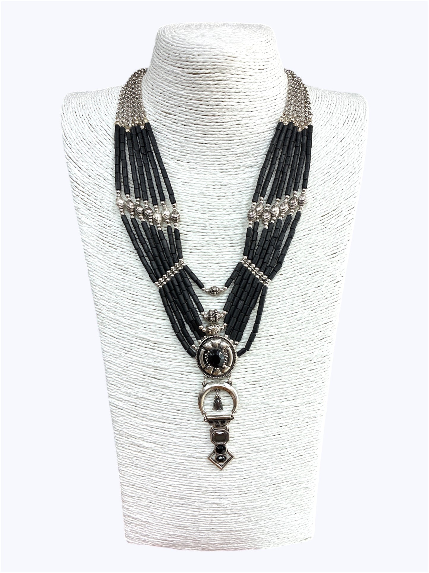 Black Silver Antique Beaded Necklace