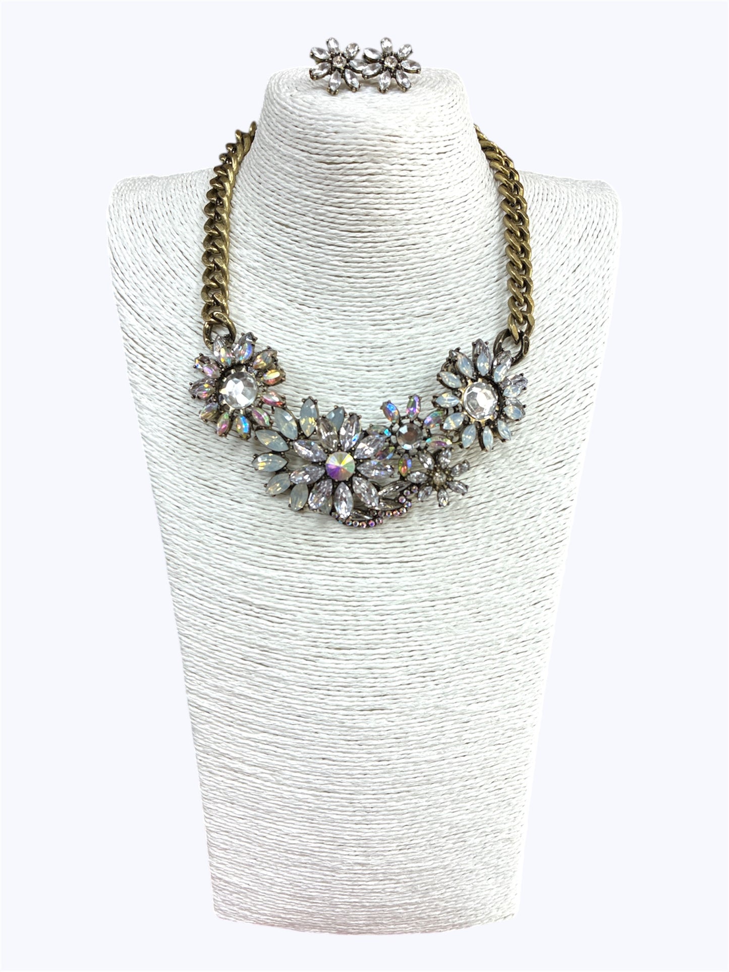 Antique Ab Crystal Stone  Floral Necklace