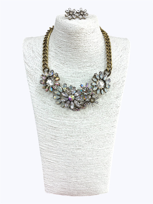 Antique Ab Crystal Stone  Floral Necklace