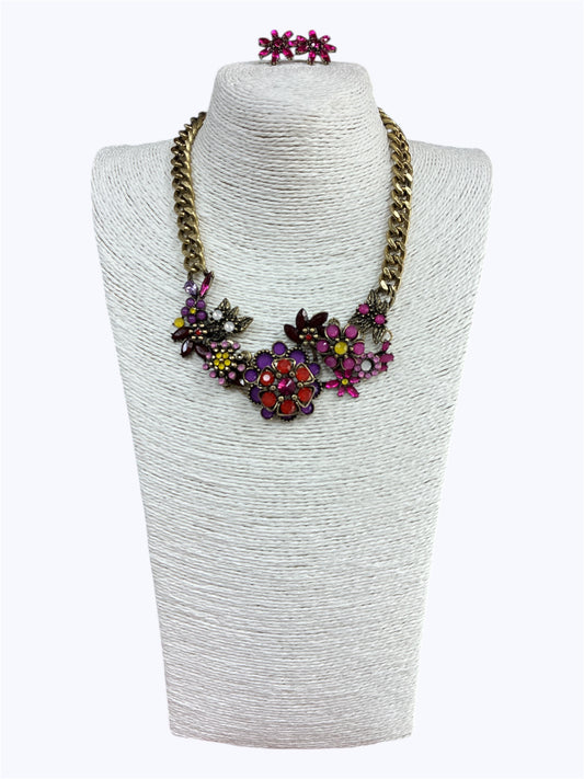 Purple Multi Crystal Stone Necklace Set