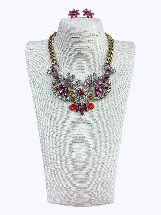 Multi Crystal Stone Necklace Set
