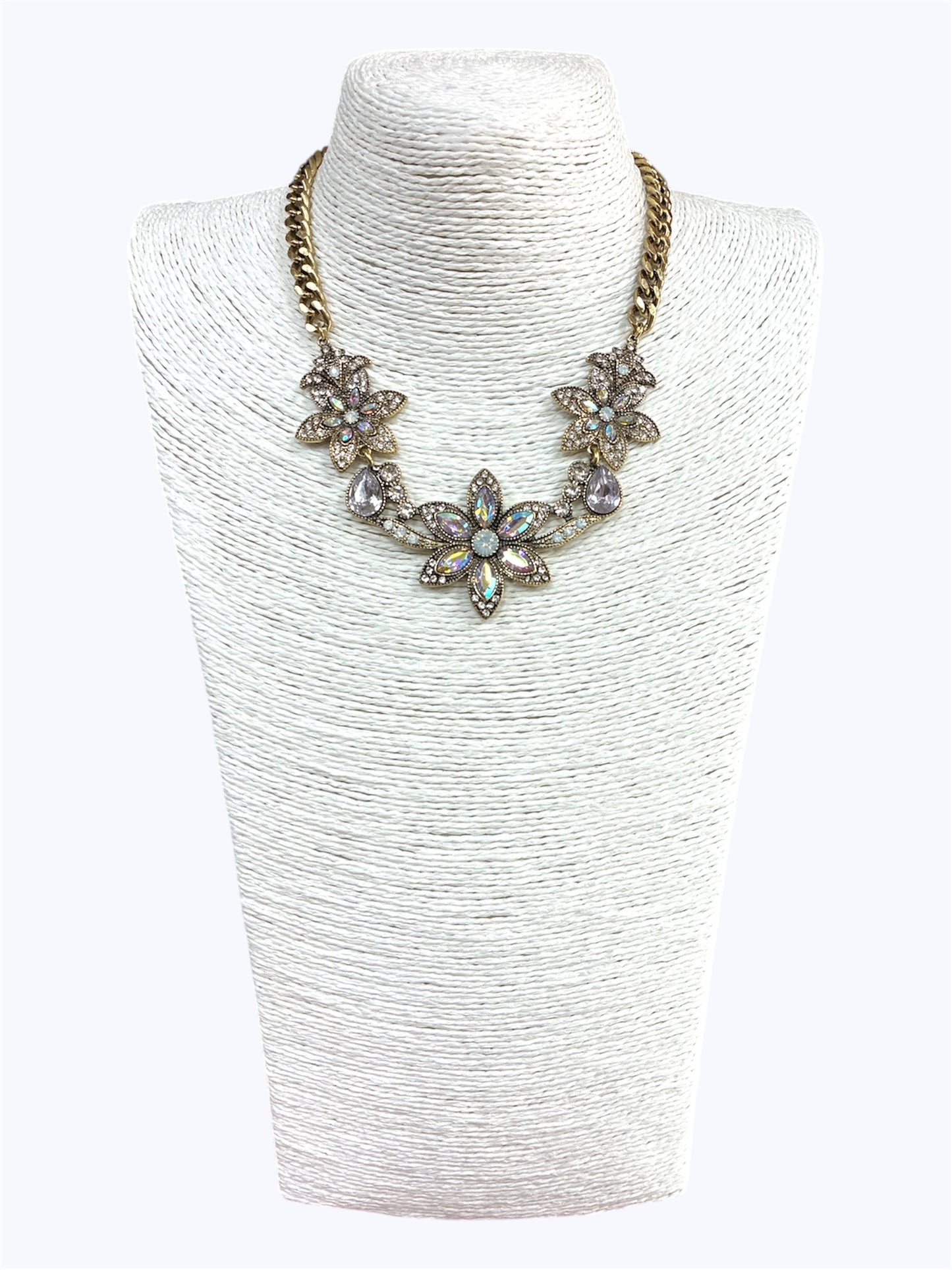 Antique Crystal Stone Flower Necklace