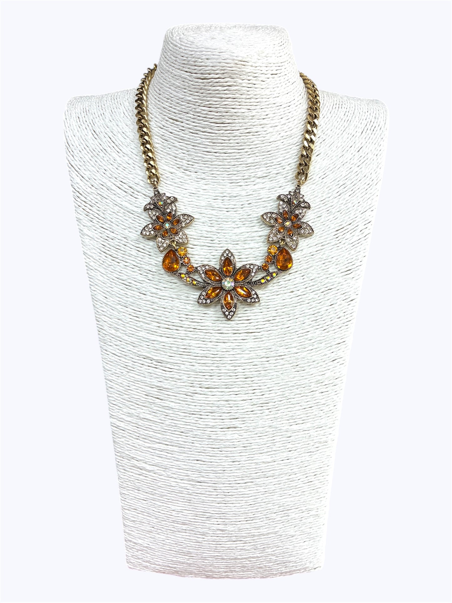 Antique Crystal Stone Flower Necklace