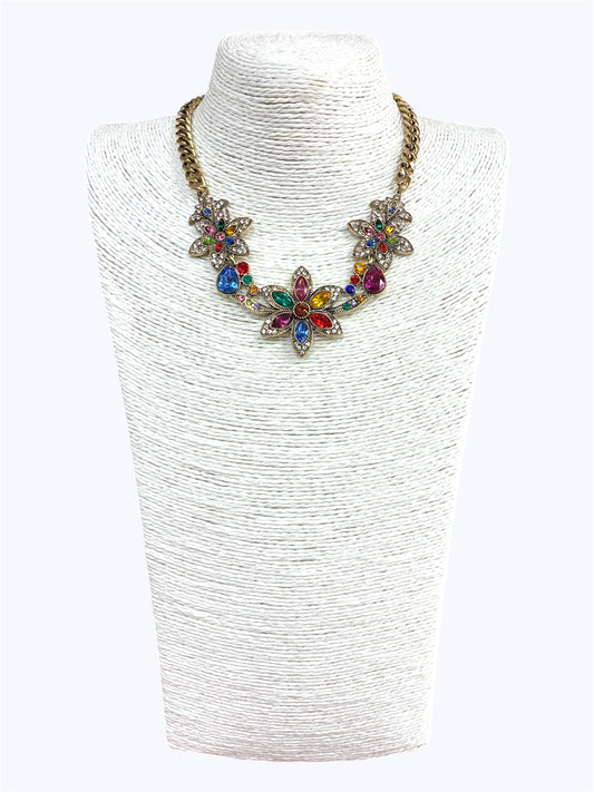 Antique Crystal Stone Flower Necklace