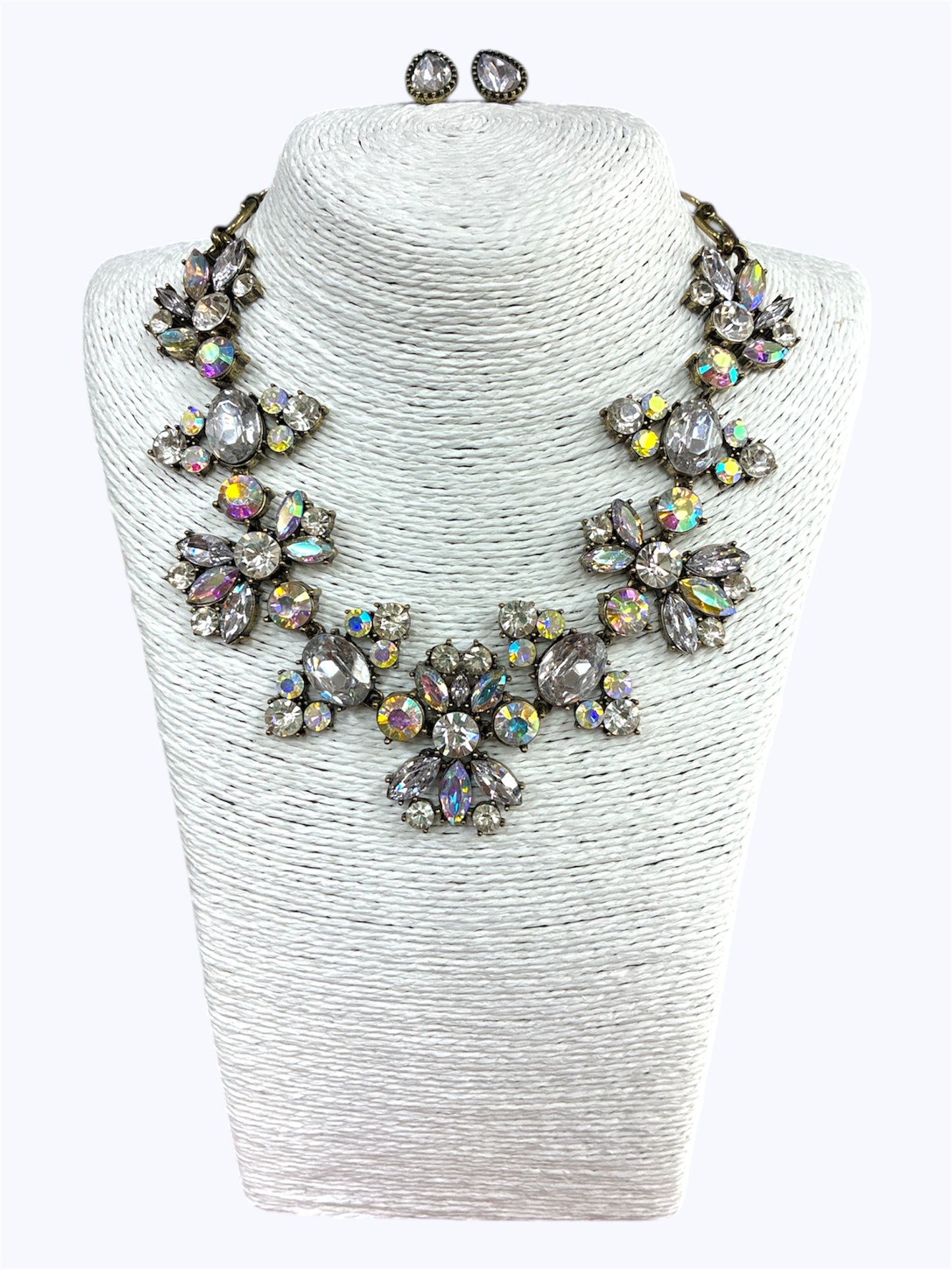 N5124 | Antique Gold Ab Crystal Stone Necklace Set | TNE1515