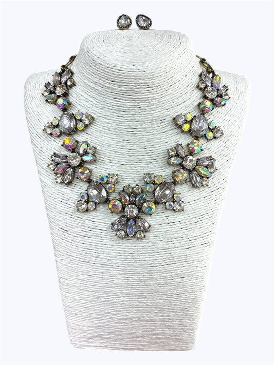 N5124 | Antique Gold Ab Crystal Stone Necklace Set | TNE1515