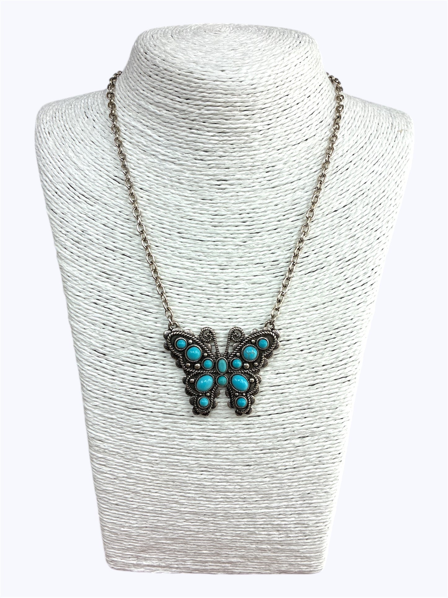 N0535 | Semi-Stone Deco Butterfly Pendant Necklace |AN4636