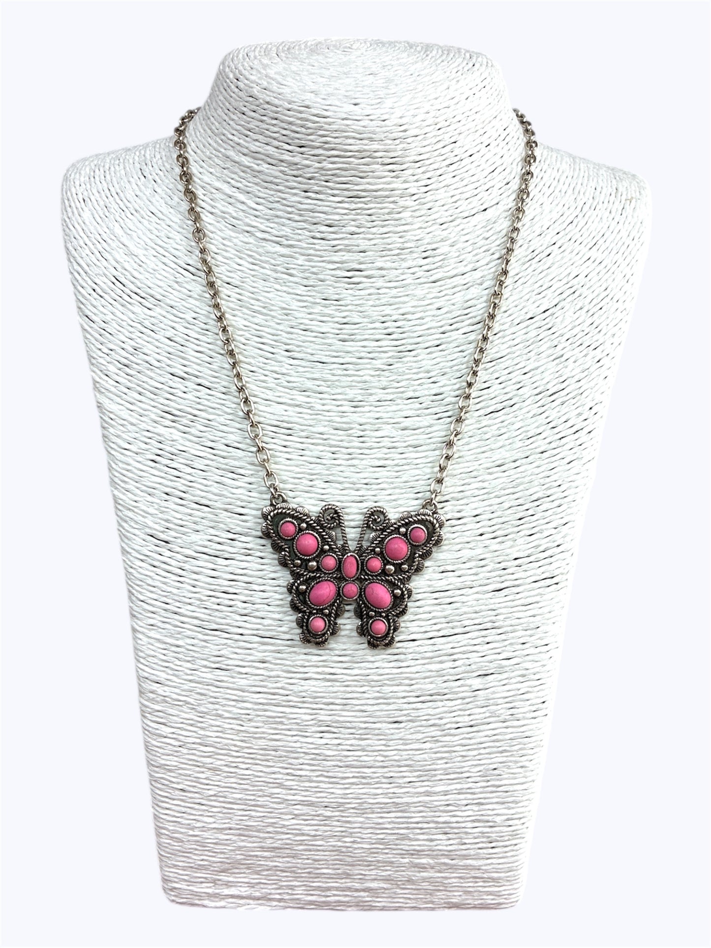 N0535 | Semi-Stone Deco Butterfly Pendant Necklace |AN4636