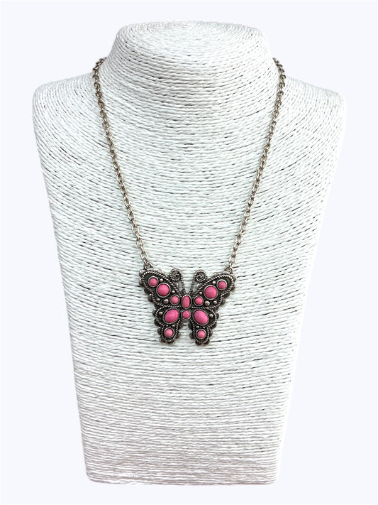 N0535 | Semi-Stone Deco Butterfly Pendant Necklace |AN4636