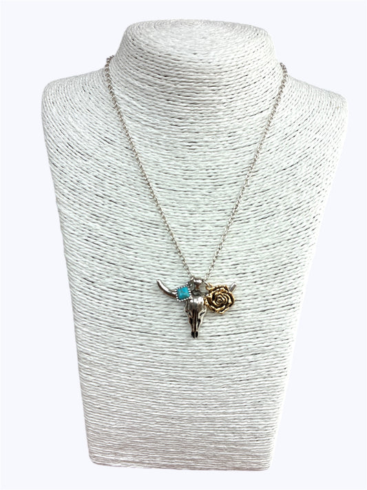 N0540 | Semi-Stone Deco Skull Pendant Necklace |AN4530