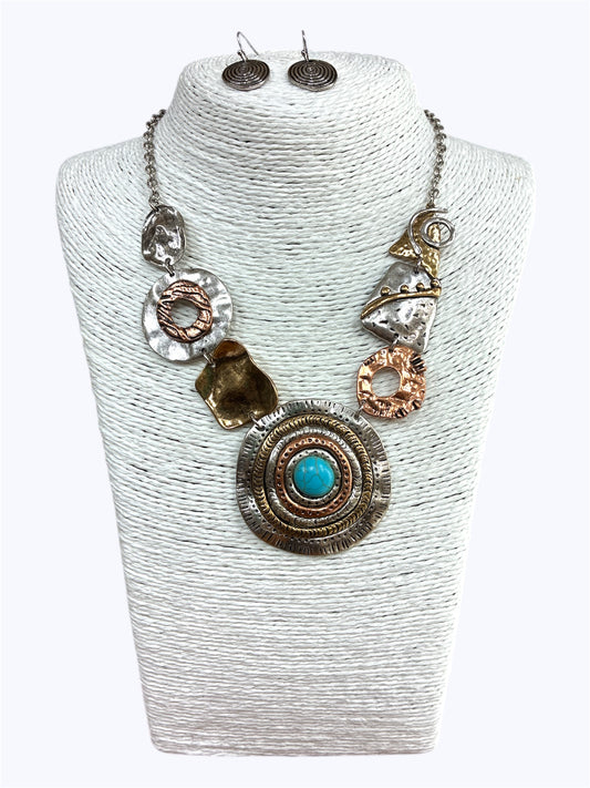 Antique Silver Rose Gold Necklace Set