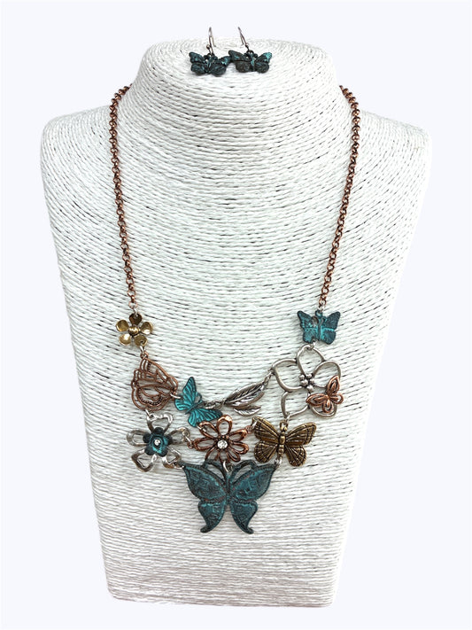 N0255| Antique Butterfly Necklace Set |QNE15314