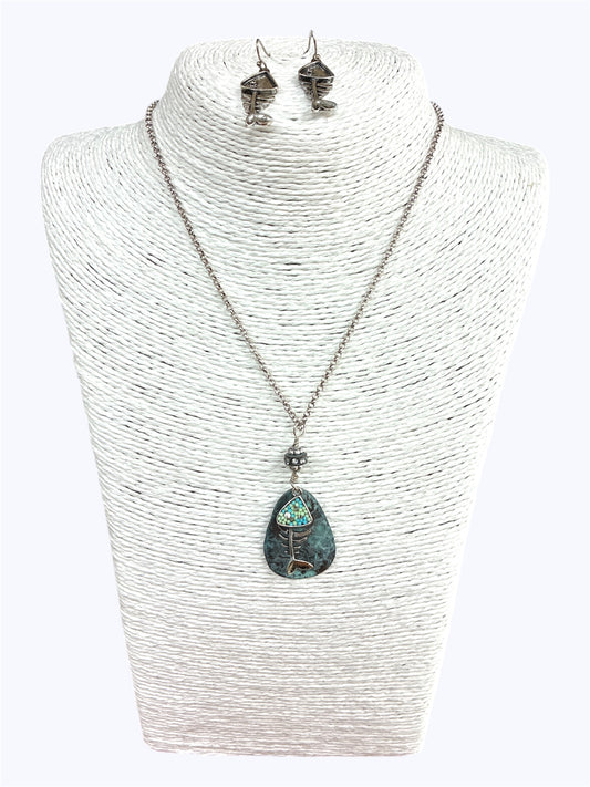 N0551 | Fish Bone Pendant Necklace | QNE12644
