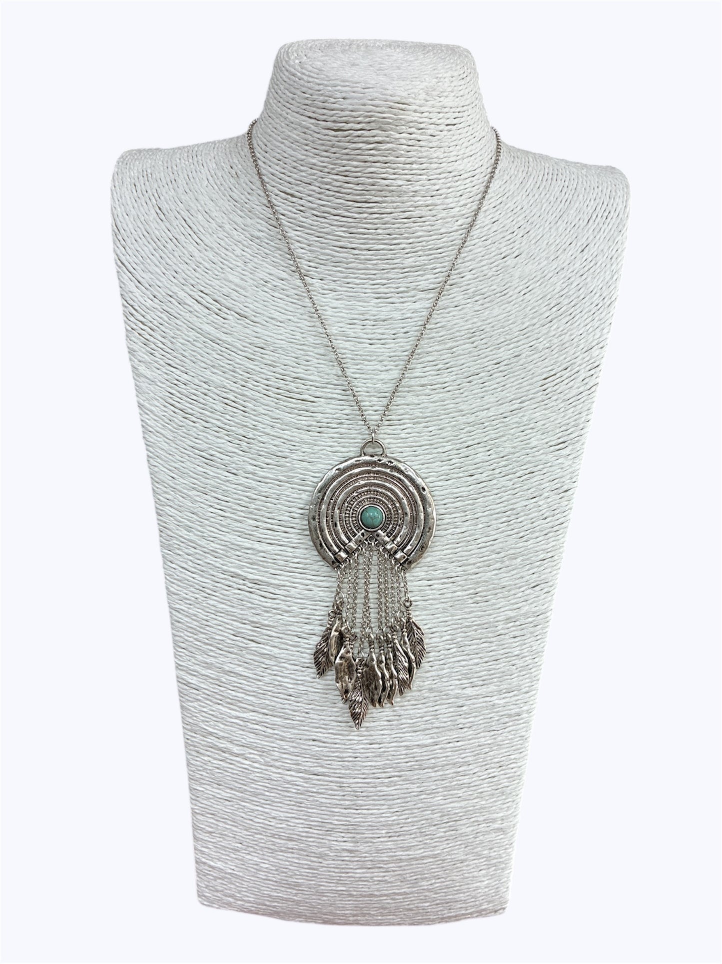 Antique Silver Natural Stone in Center Necklace