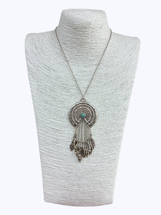 Antique Silver Natural Stone in Center Necklace