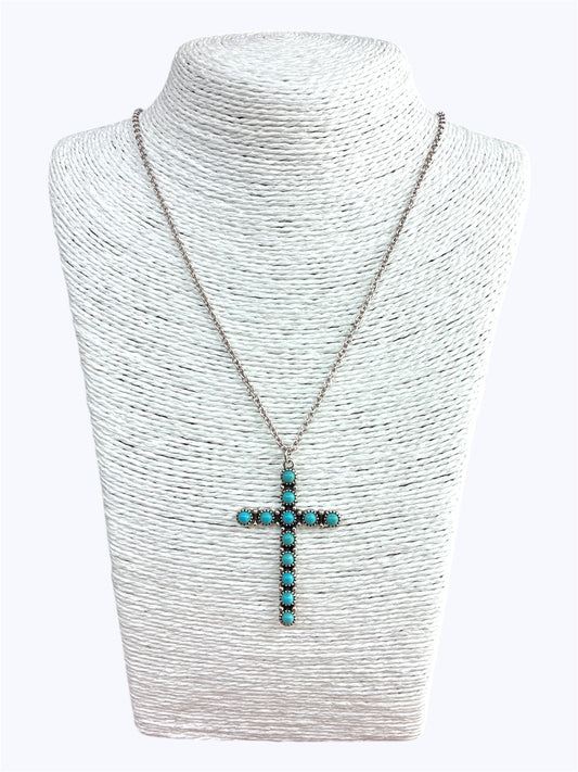 N0514|Turquoise Stone  Antique Cross Necklace |17781