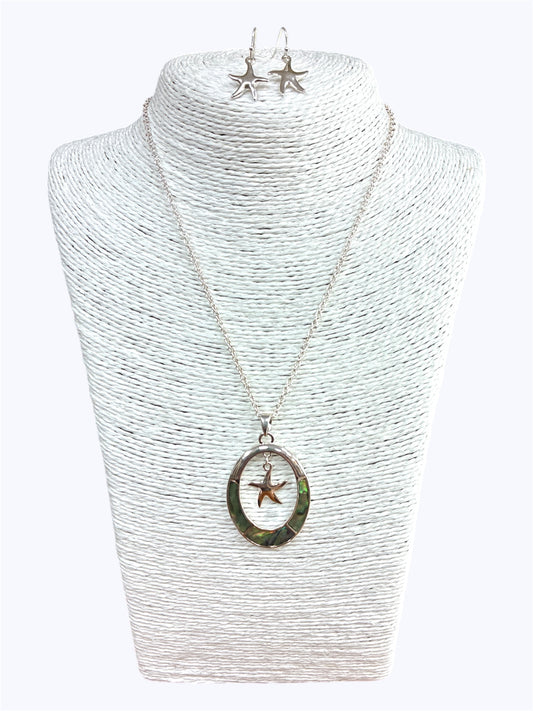 N0460 | Starfish Charm Dangle Oval Shape Pendant Necklace  |AS6611