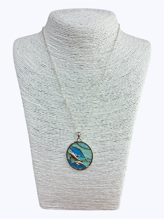 N0402 | Sea life Dolphin Design Oval Shape Pendant Necklace| AN3656