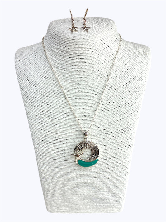 N0457| Starfish Ocean Wave Design Circle Shape Pendant Necklace |AS6048