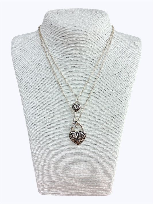N0403|  Filigree Design Heart Love Key Shape Shape Pendant Layered Necklace| AN3764
