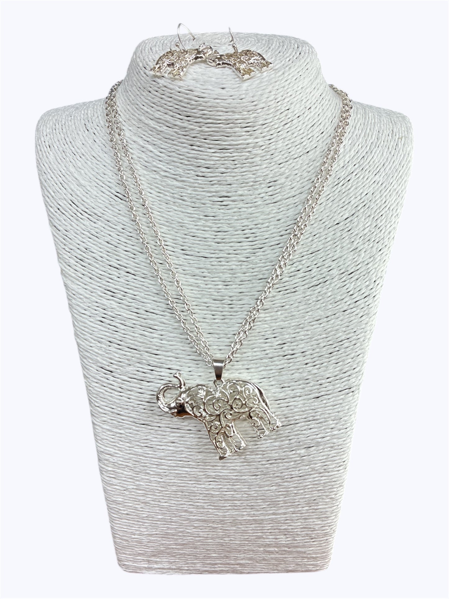 Silver  Elephant Necklace Set