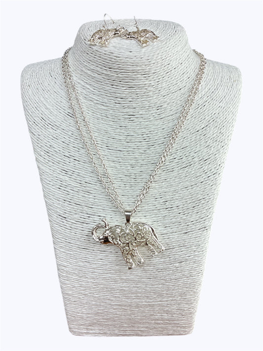 Silver  Elephant Necklace Set