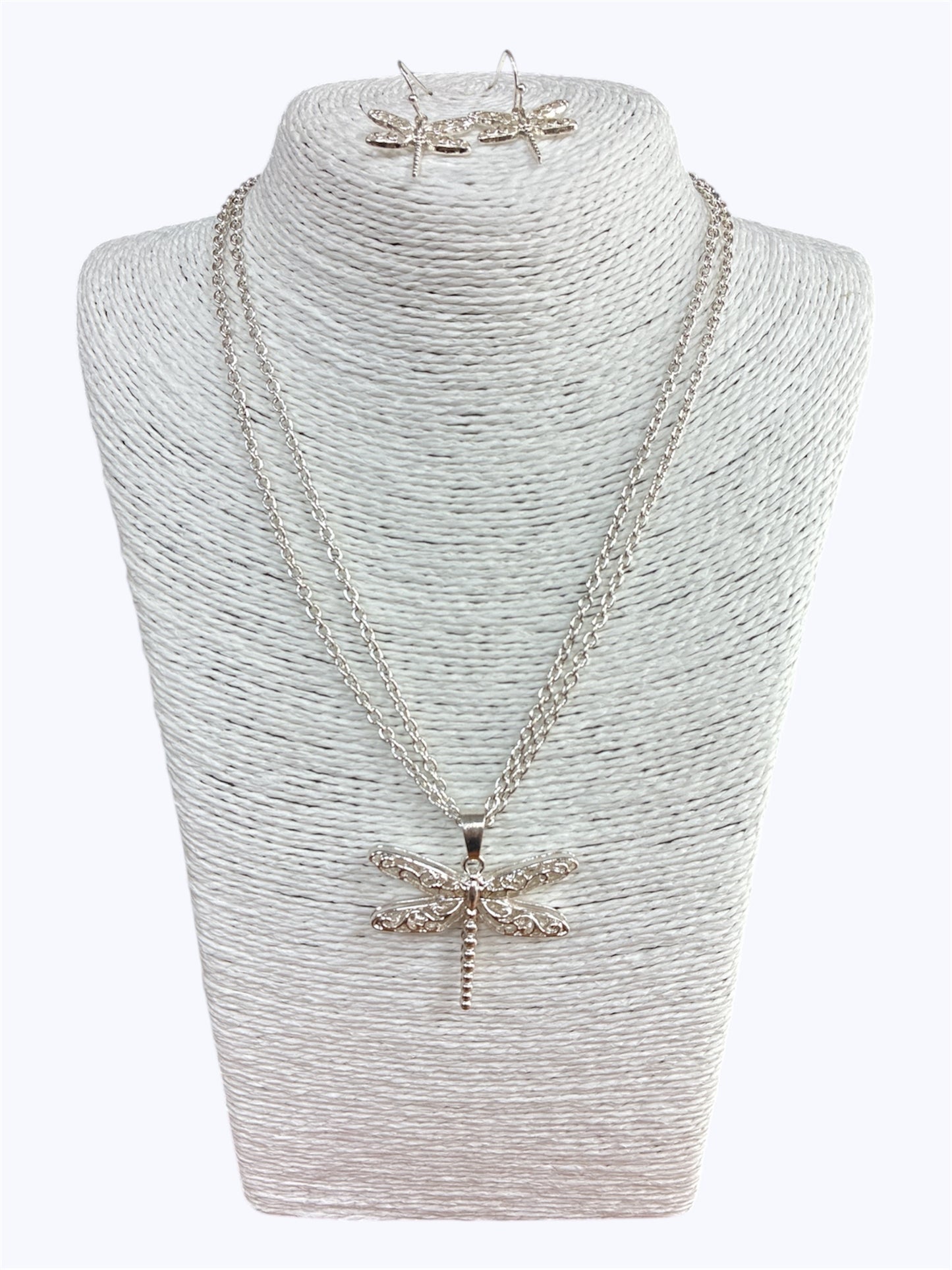 Silver Dragonfly Necklace Set