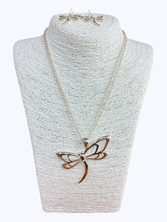 N0330 | Silver  Dragonfly Necklace Set| AS6768