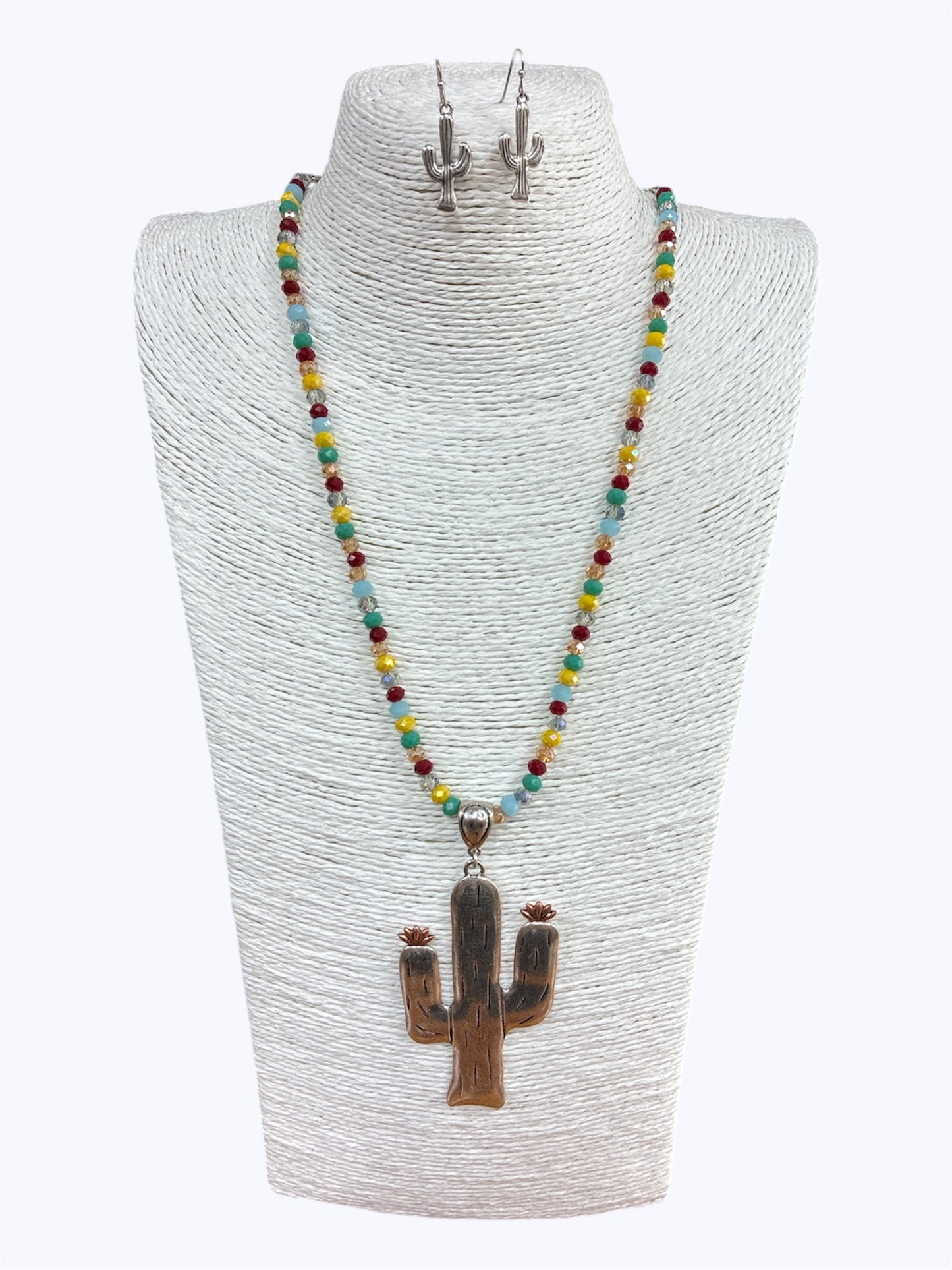 Silver Cactus Multi Color Crystal Necklace