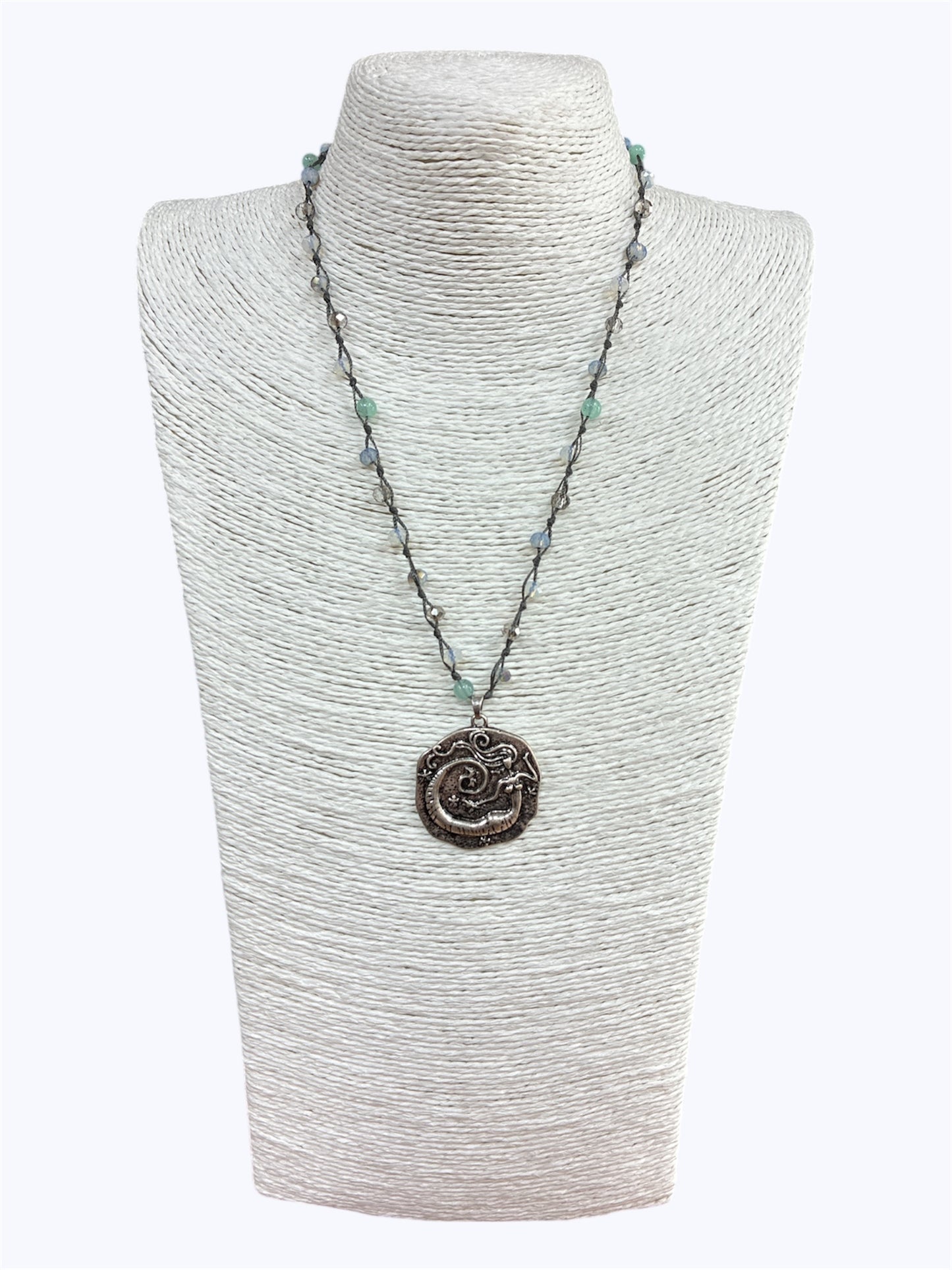 N0518|  Mermaid Design Rough Circle Shape Pendant Necklace |AS6272