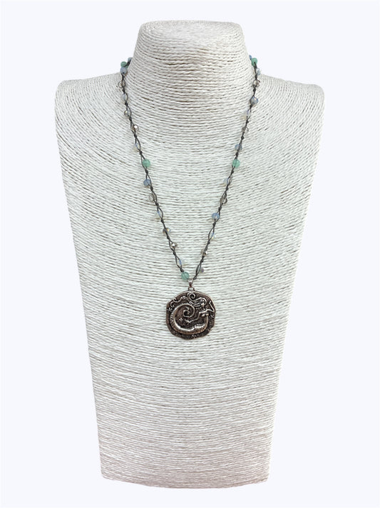 N0518|  Mermaid Design Rough Circle Shape Pendant Necklace |AS6272