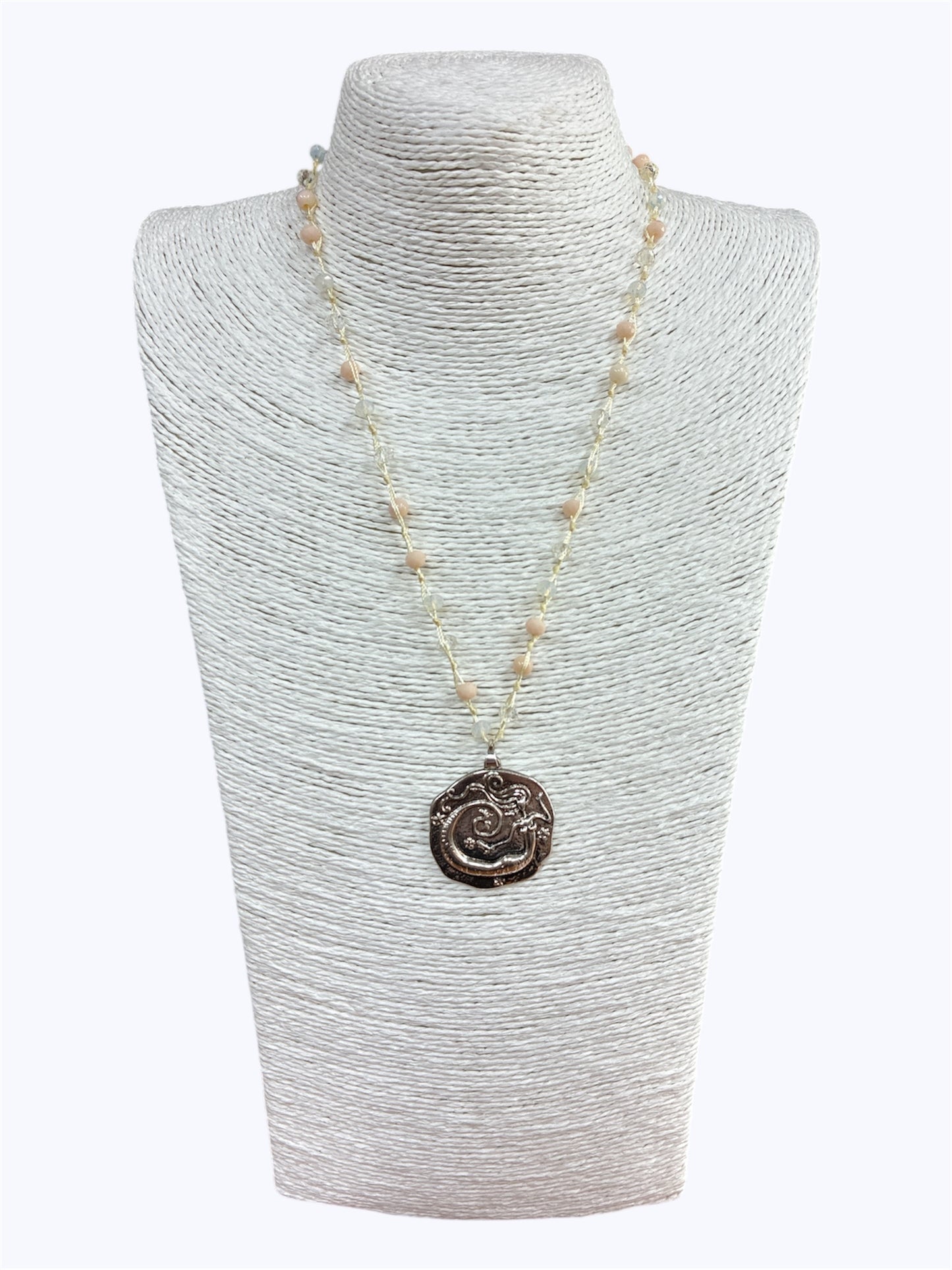 N0518|  Mermaid Design Rough Circle Shape Pendant Necklace |AS6272