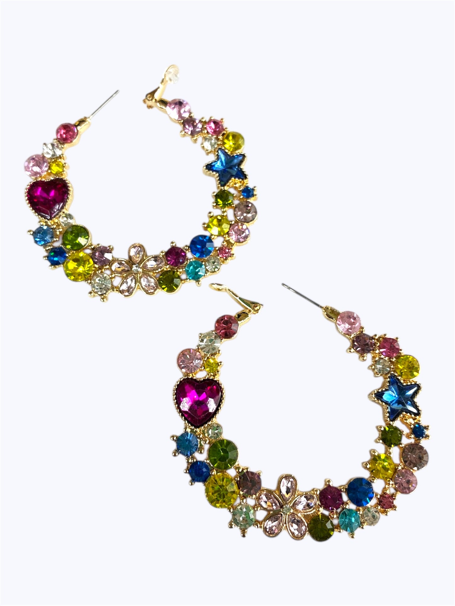 E2290 Large Crystal Stone Hoop Earrings |YE3595