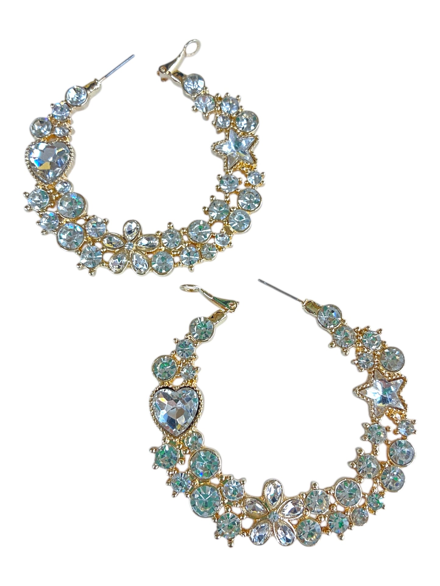 E2290 Large Crystal Stone Hoop Earrings |YE3595