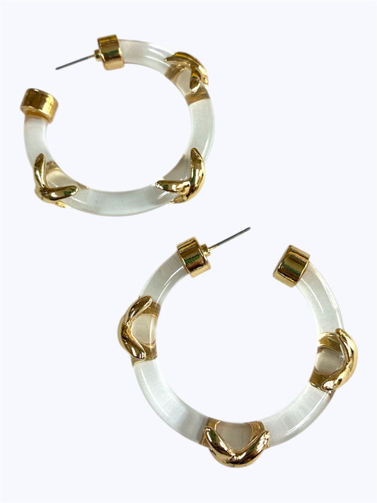 E0241| Acrylic Gold Clear Lightweight Hoop Earrings |1193E