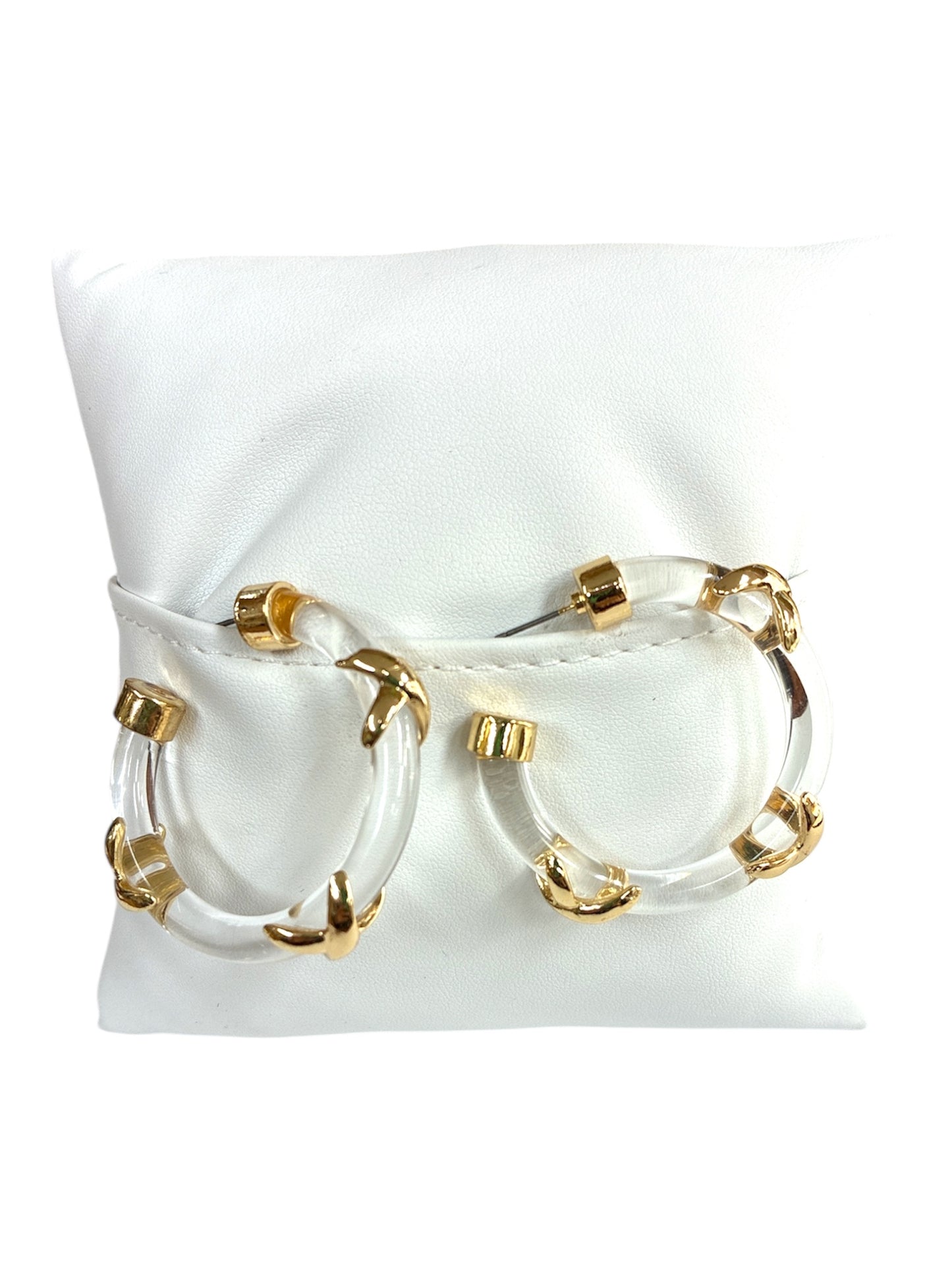 E0241| Acrylic Gold Clear Lightweight Hoop Earrings |1193E