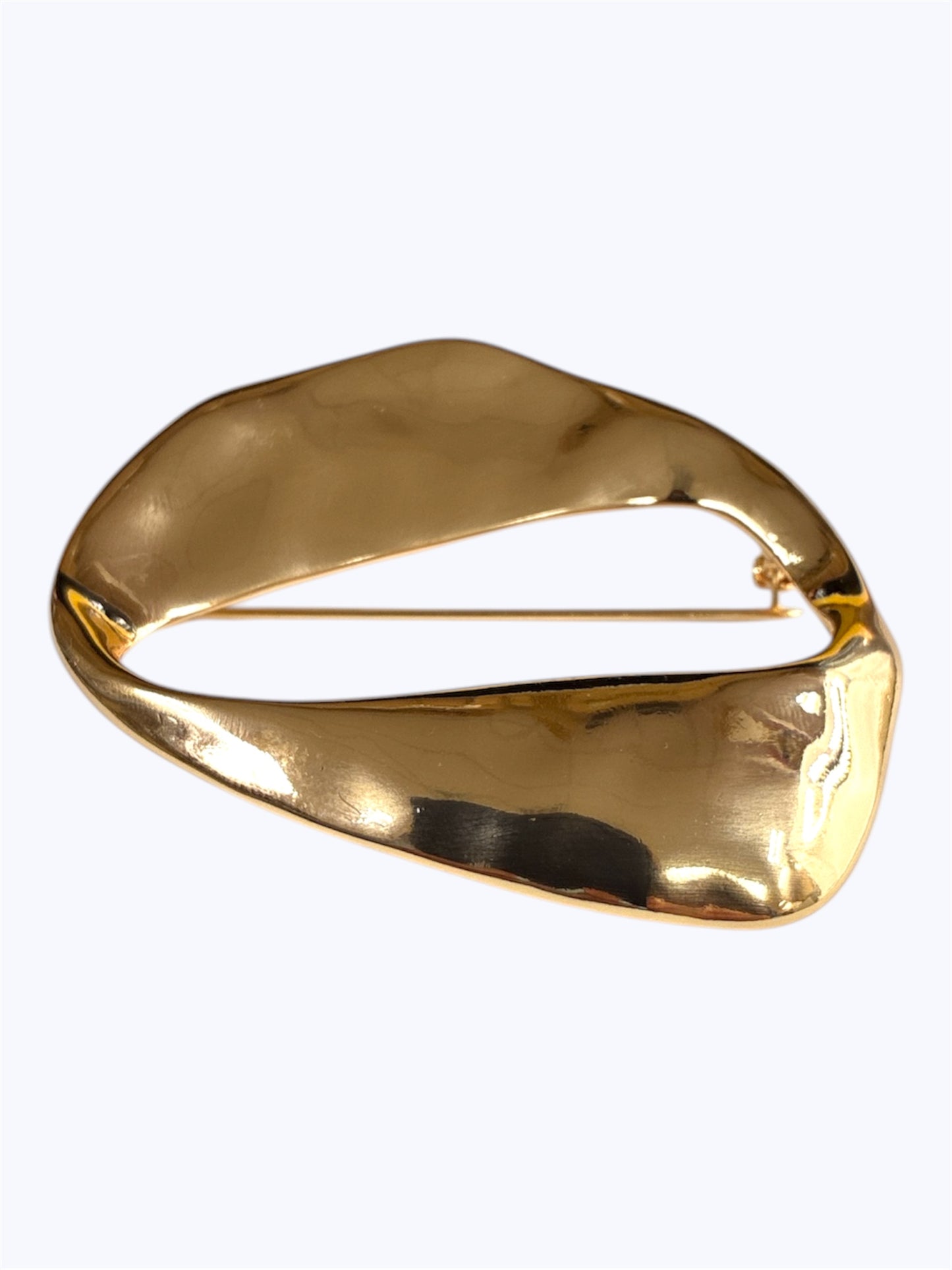 BR0443| Hammered Gold Twisted Oval Pin Brooch | 25P1082