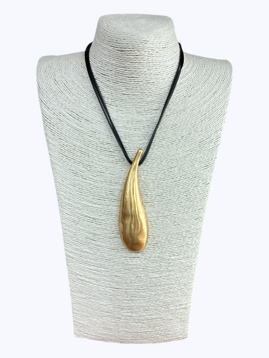 N5128 | Hammered Matte Teardrop Black Cord Short Necklace | NK26103