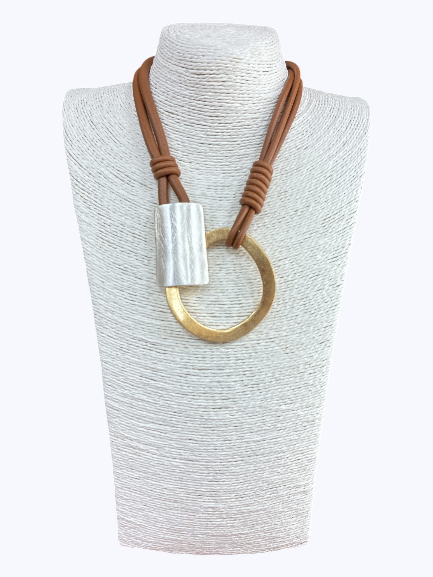 N5142 | Two-Tone Geometric Pendant Brown Cord Short Necklace | NK26117