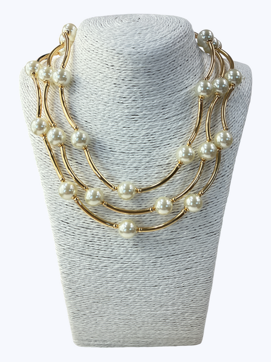N5144 | Multi Strand Pearl Link Necklace | TN9474