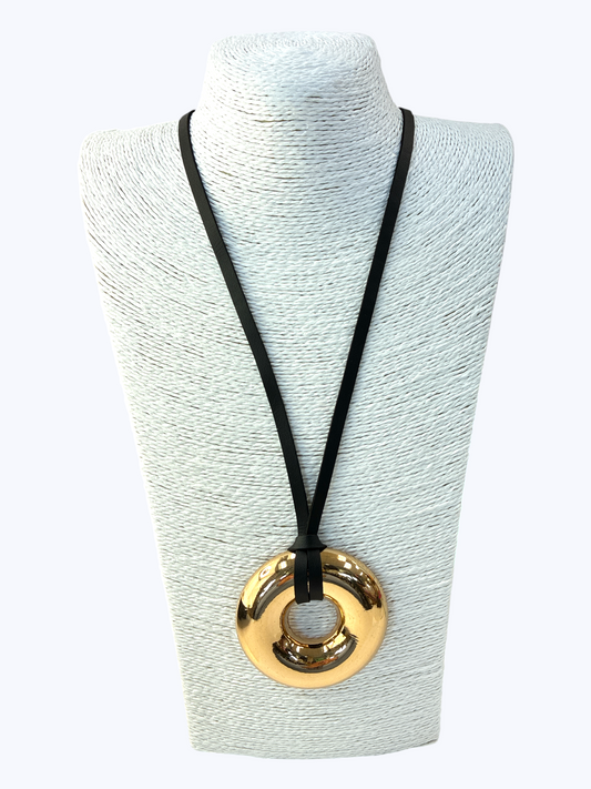 N5187 | Circle Black Cord Long Necklace | NK26155