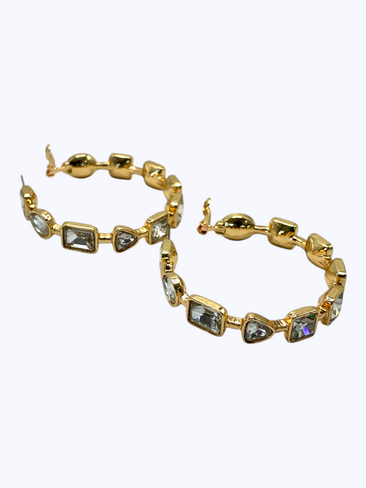 E2325 | Geometric Crystal Link Hoop Earrings | YE3611