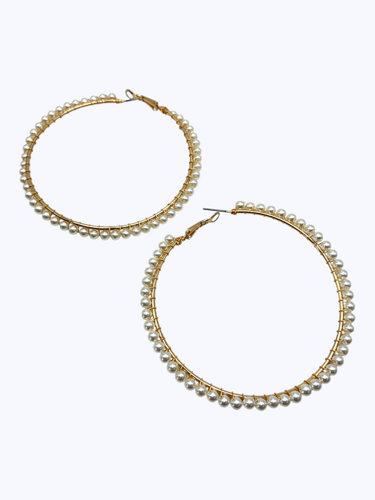 E2318 | XL Pearl Trim Hoop Earrings | YE2968