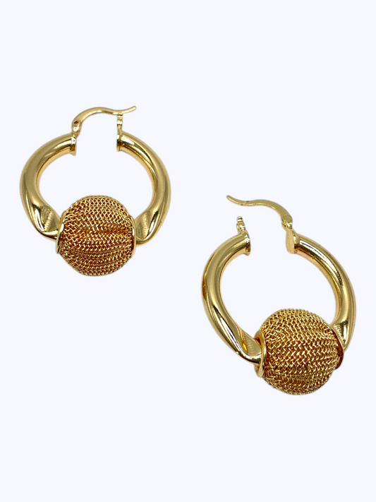 E2358 |Brass Textured Sphere Hoop Earrings | KE2781